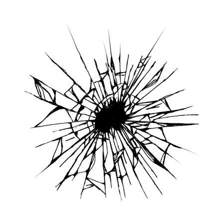 Crack in ice or ground .Damaged windshield .Hand sketch on white background.のイラスト素材