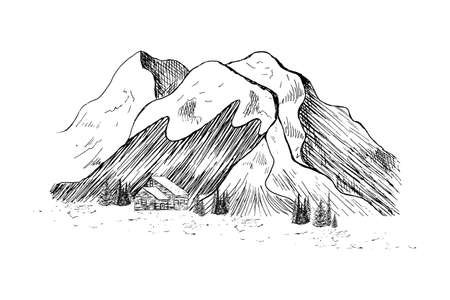 Peaks, rocks and hills in the snow. Ski-resorts.のイラスト素材
