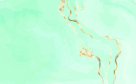 Marble surface. Mint color texture and paint splash.Spring wedding invitation.Fresh green watercolor background with splatters and spot.のイラスト素材