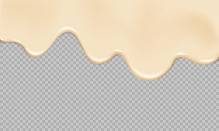 Spreading cheese, cream, milk, cream or yogurt. Flowing realistic liquid mayonnaise on transparent background.のイラスト素材