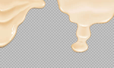 Flowing realistic liquid mayonnaise on transparent background. Spreading cheese, cream, milk, cream or yogurt.のイラスト素材