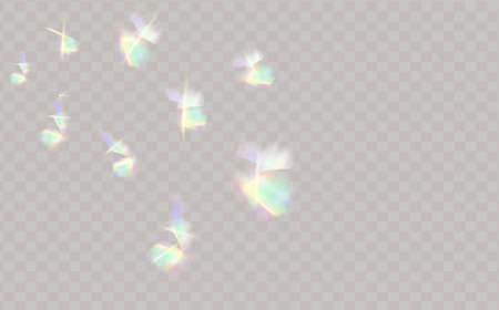 Rainbow highlights.Glare or reflection from water and glass.Glittering particles for social media backgrounds, product presentations, photo shots.のイラスト素材