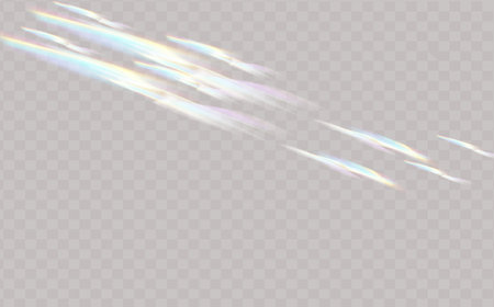 Rainbow highlights.Glare or reflection from water and glass.Glittering particles for social media backgrounds, product presentations, photo shots.のイラスト素材