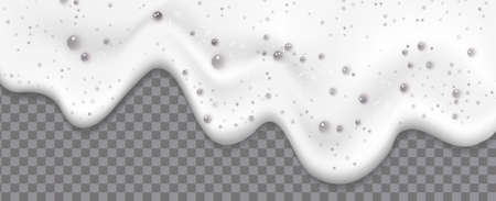 Shampoo bubbles texture.Bath foam isolated on transparent background. Flowing shampoo and bath lather ,vector illustration.のイラスト素材