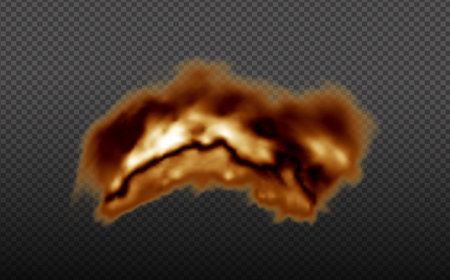 Dust cloud with fire, cigarette smoke and black smog. Realistic vector isolated on transparent background. Concept house cleaning, air pollution, big explosion, desert sandstorm.のイラスト素材