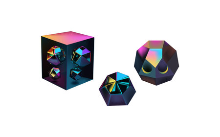 3d render of colorful geometric shapes isolated on a white background.
