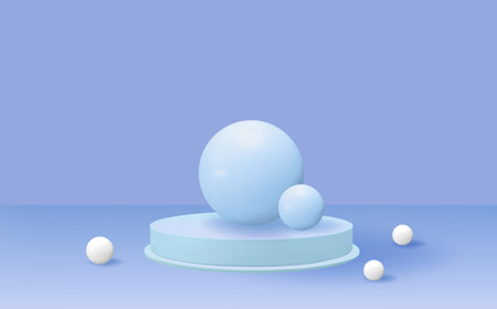 Abstract background with blue podium and white balls. 3d rendering.のイラスト素材