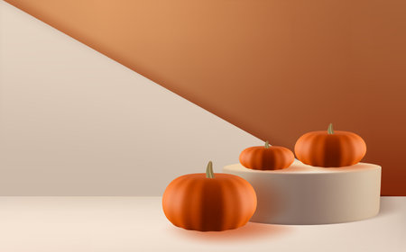 3d render of minimal display podium with pumpkins for your designのイラスト素材
