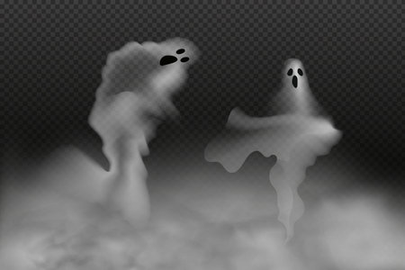 Realistic ghosts isolated on transparent background. Halloween design elements. vector illustrationのイラスト素材