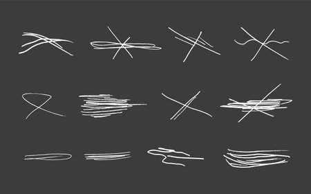 Set of hand drawn scribbles isolated on black background. Vector illustration.のイラスト素材