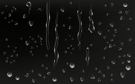 Realistic rain drops on a black background. Vector illustration EPS10のイラスト素材