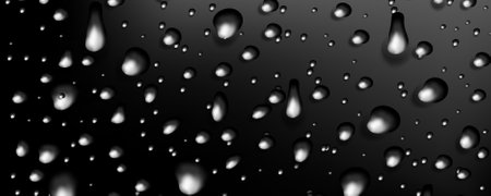 Water drops on black background. Realistic water drops on black background. Vector illustration.のイラスト素材