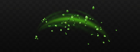 Green leaves flying in the air isolated on transparent background. vector illustrationのイラスト素材