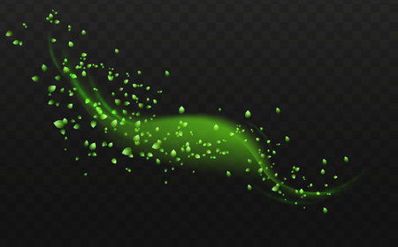 Green glittering trail of particles on transparent background. Vector illustration.のイラスト素材