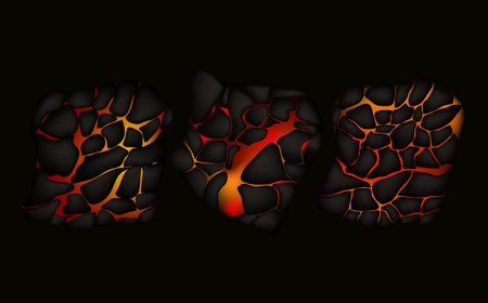 Illustration of a cracked earth with a fire on a black backgroundのイラスト素材