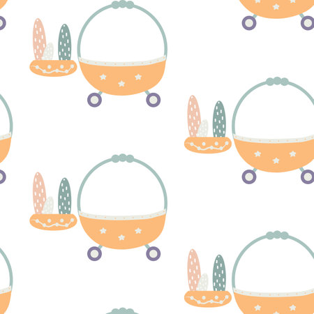 Seamless pattern with cute baby bunnies. Vector illustration.のイラスト素材