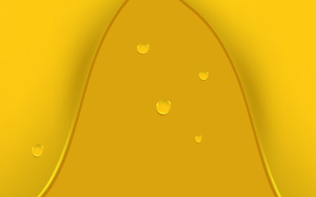 Organic serum or argan bubbles. Liquid golden drops of water, honey or oil. Collagen cosmetic essence. Falling gasoline yellow droplet.のイラスト素材