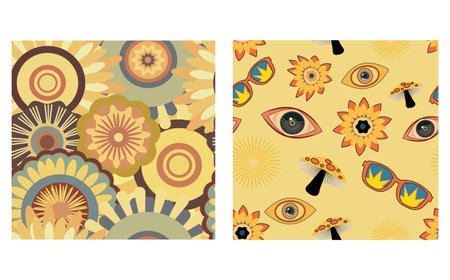 Set of two banners with eyes, sun and other elements. vector illustrationのイラスト素材
