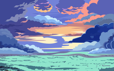Seamless vector background with sea, sky and clouds. vector illustrationのイラスト素材