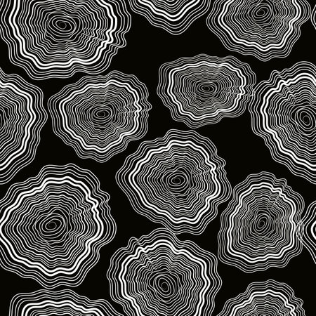 Seamless pattern of black and white rings on a black backgroundのイラスト素材