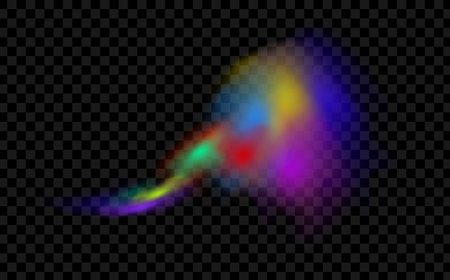 Rainbow colored light effect on dark transparent background. Vector illustration.のイラスト素材