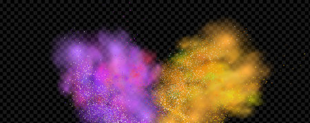 Background of an explosion of colorful smoke clouds.Multicolor fog with blue and yellow particles.Explosions of color powder.のイラスト素材