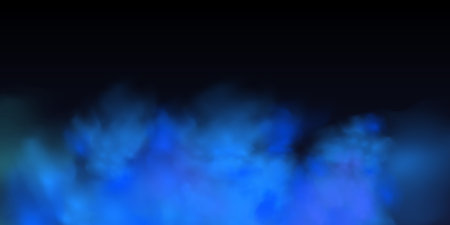 The atmosphere of spring magic at dawn or summer night, fog over land or water surface. Black background with gray blue clouds creating the effect of smoke or fog.のイラスト素材