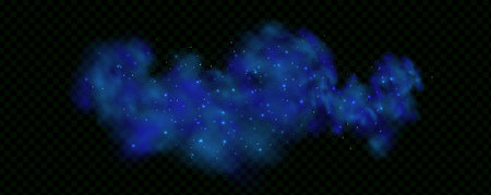 Starry neon magic dust.Realistic texture of fantastic smoke background. Blue fog with glitter and shimmering glowing particles.のイラスト素材