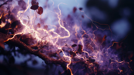 abstract image of burning dry leaves in the forest at night.の素材
