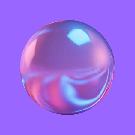 Realistic glossy glass ball.Abstract 3D light bubble with glare.Geometric abstract shape.のイラスト素材
