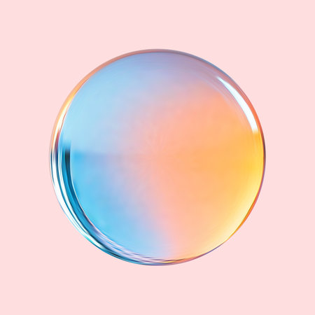 Geometric abstract shape.Realistic glossy glass ball.Abstract 3D light bubble with glare.のイラスト素材