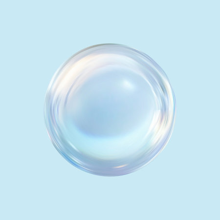 Geometric abstract shape.Realistic glossy glass ball.Abstract 3D light bubble with glare.のイラスト素材