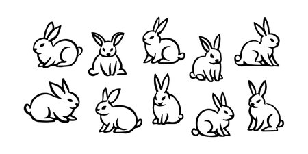 Vector Easter painted rabbit. Spring icons. Easter bunny rabbits in different poses.のイラスト素材