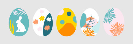 Set of Easter eggs with different shapes and patterns. Vector illustration.のイラスト素材