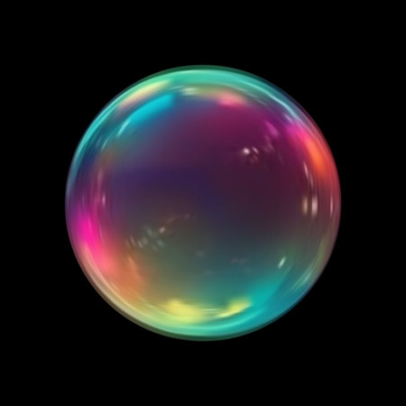 Colorful soap bubble isolated on black background. 3D rendering.のイラスト素材