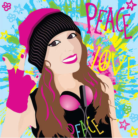 Peace and love girlのイラスト素材