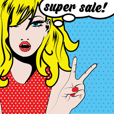 Pop art women with super speech bubbleのイラスト素材