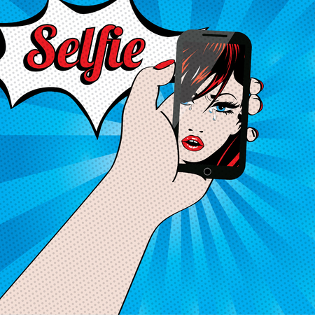 Pop art vector of a woman taking a selfieのイラスト素材