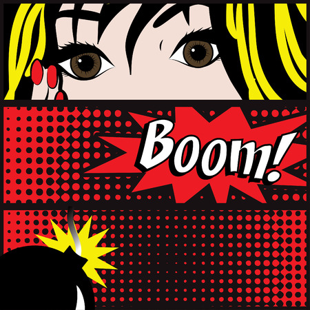 Pop art woman with boom textのイラスト素材