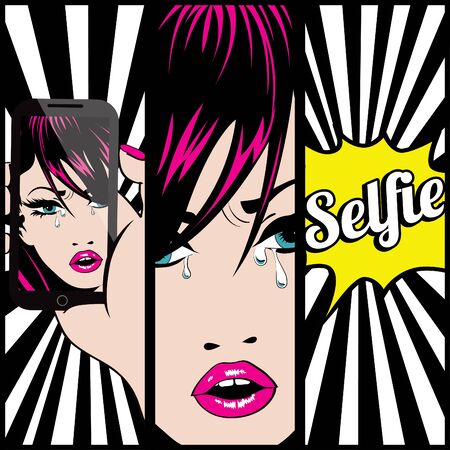 Pop art woman with selfie textのイラスト素材