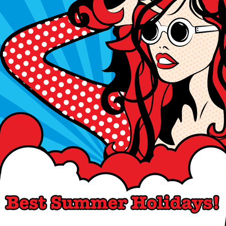 Pop art woman with best summer holidaysのイラスト素材
