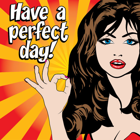 Pop art woman with have a perfect day textのイラスト素材