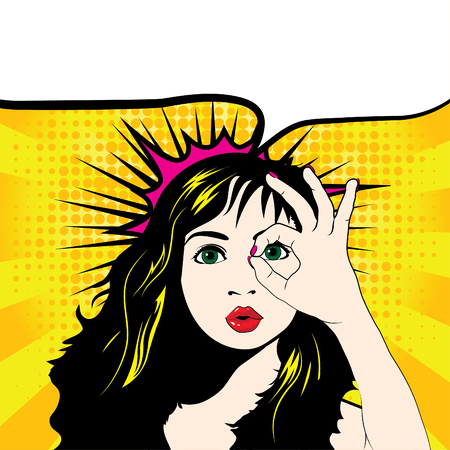 Pop art woman with ok gestureのイラスト素材