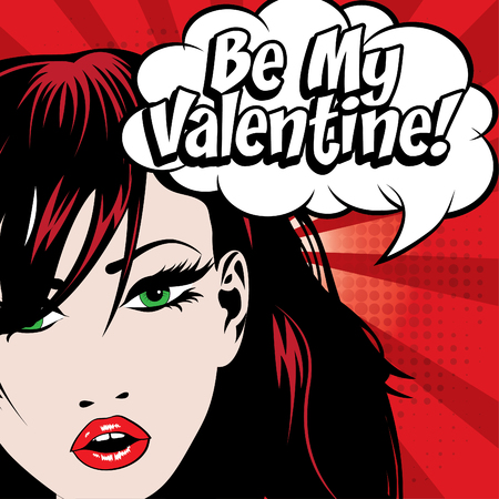 Pop art woman with be my valentine textのイラスト素材