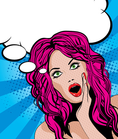 Pop Art excited Woman with speech bubble. vector illustration.のイラスト素材