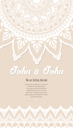 Wedding couple Mandala card template, vector/illustration . Celebrating Love wedding invitation, "WE ARE GETTING MARRIED".のイラスト素材