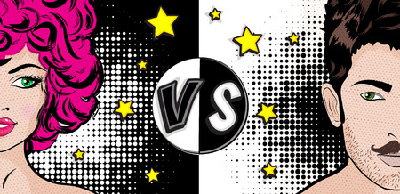 Pop art woman and man against each otherのイラスト素材