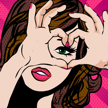 Pop art woman gesturing a heartのイラスト素材