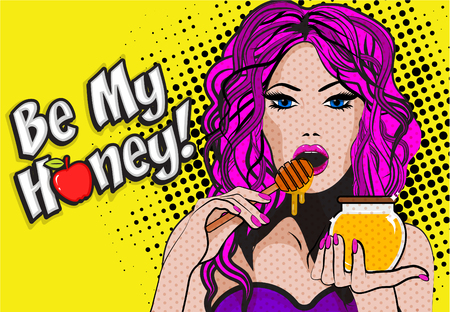 Pop art woman with honey punのイラスト素材