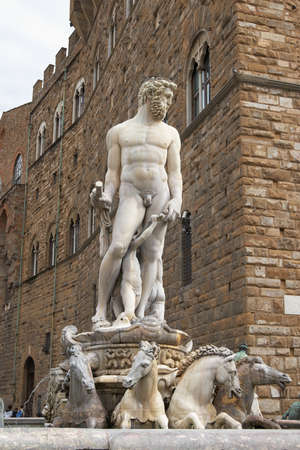Florence, Italy. Fountain of Neptune in Piazza della Signoriaの写真素材